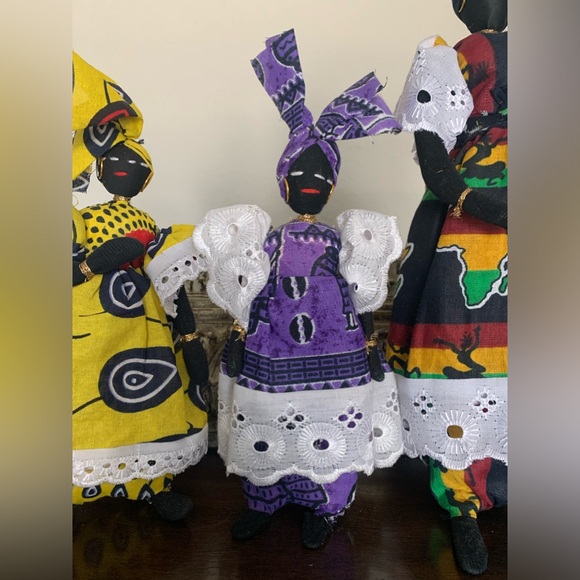 Beautiful African Folk Art Cloth Dolls/Figurines ~ Mother & Daughter’s Set of 3 - Picture 4 of 11